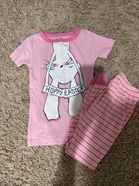 Pink 'Hoppy Easter' Bunny Kids Pajama Set